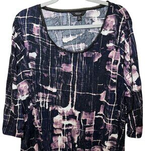 Simply Vera Wang Crinkle Fabric 7/8 Length Sleeve Blouse Women 1X Multicolor